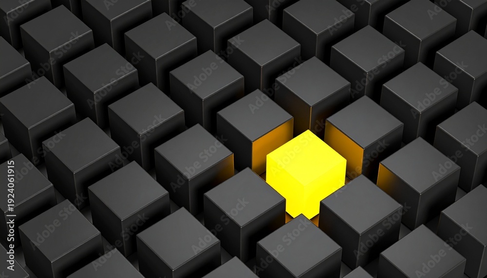Obraz premium Elevated yellow cube among black cubes grid.