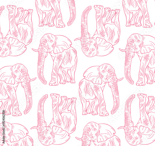 Vector seamless repeat pattern with pink elephants, nursery room wallpaper decor for little girl 