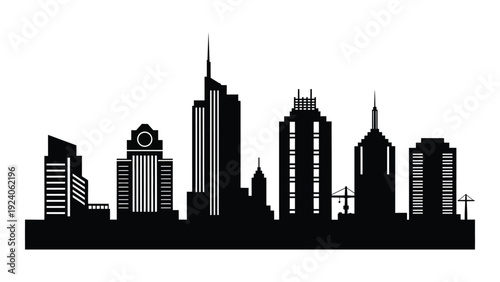 A black silhouette of a city skyline at dusk isolated on white background, Vector