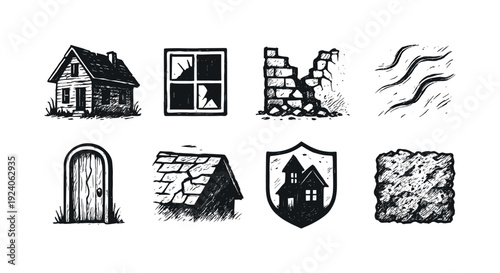 Haunted house, horror silhouette icon set. Halloween, spooky, eerie silhouette icons.