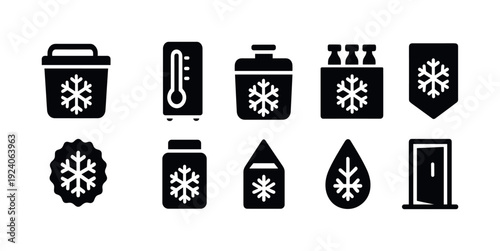 Refrigeration, cooling outline icon set. Fridge, thermometer symbols outline collection