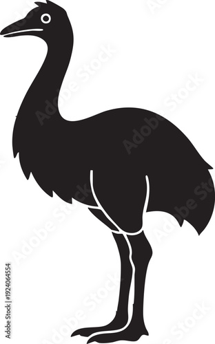 Australian Emu silhouette vector illustration, isolated on white background, large flightless bird wildlife icon.