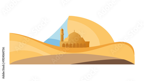 Desert landscape with mosque