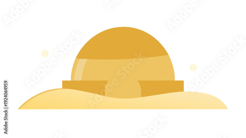 Illustration of a desert landscape with a sun setting