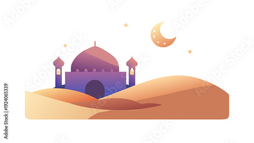 Desert mosque under moonlight