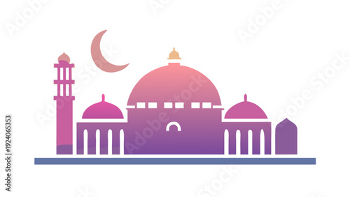 Illuminated mosque under moonlight