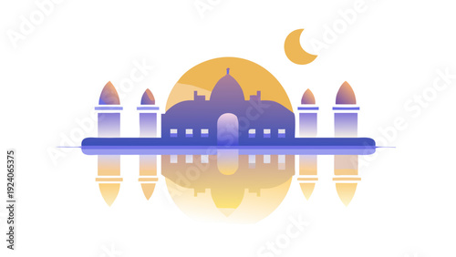 Illuminated mosque under moonlight