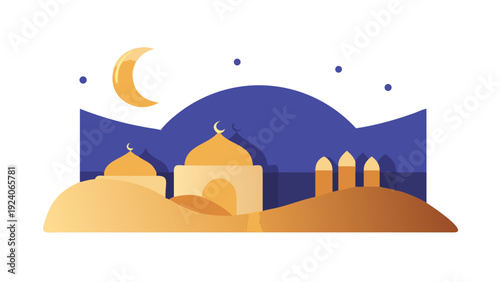 Illuminated mosque under moonlit sky