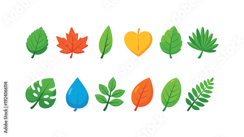 Nature, botanical flat icon set. Leaf, plant ecology icons collection for environmental use