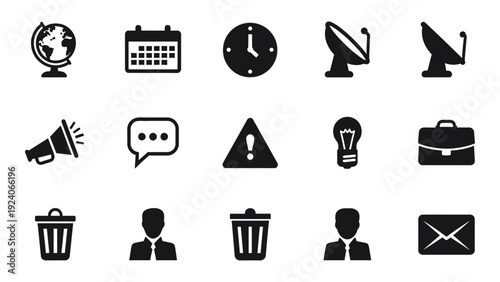 Collection of various communication and office icons isolated on white background, Vector