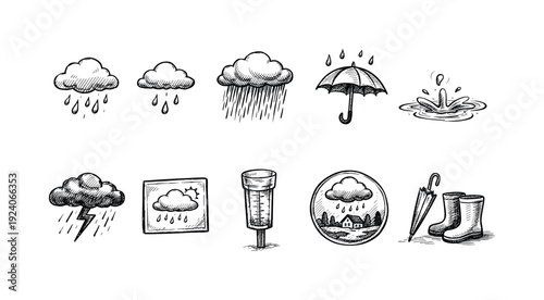 Weather, forecast line icon set. Meteorology, climate symbols in outline style