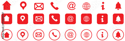 Contact information icons. Contact us icons set in different types.