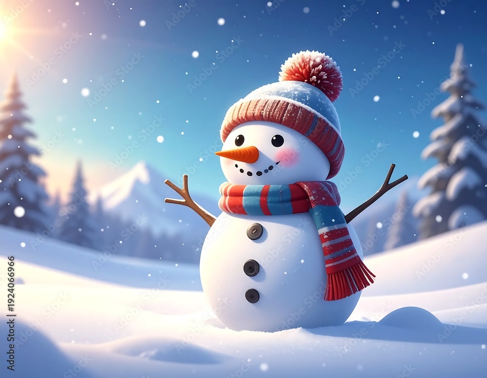 Fototapeta premium Charming Snowman in Winter Wonderland - A Festive Holiday Scene.