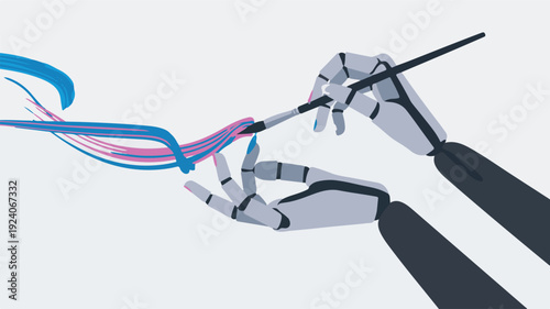 Robotic Hands Creating Minimal Vector Illustration with Sleek Lines and Curves