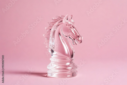 Wallpaper Mural Knight chess piece metallic with pink reflective surface, glassy texture, and horse head design featuring strategy, game, board with figurine and sculpture elements for art, decoration projects, Torontodigital.ca
