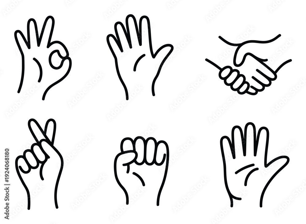 Obraz premium Hand Gestures Simple Line Vector Illustration
