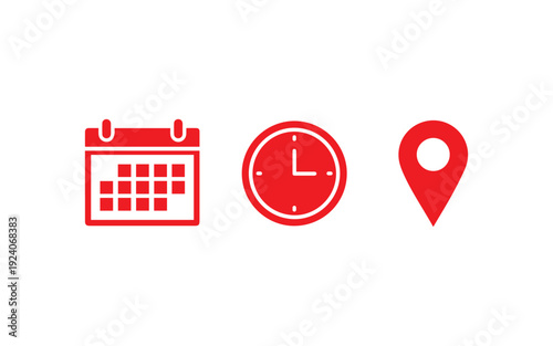 Wallpaper Mural Red application interface symbols representing scheduling, time management, and location tracking are displayed on a white. Torontodigital.ca