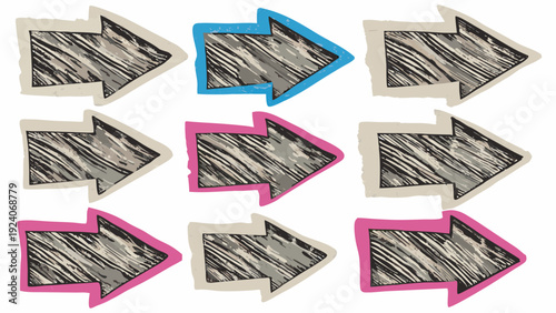 A pattern of sketched arrows in various colors and orientations