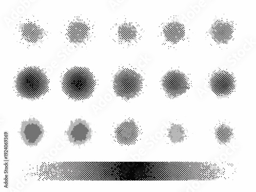 A collection of grayscale dot patterns and a gradient swatch