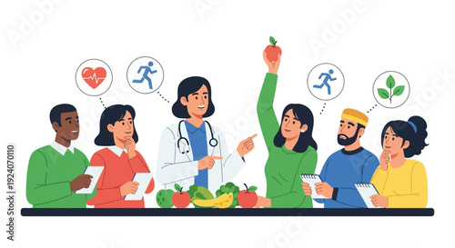 Doctor Educating Diverse Group on Healthy Eating, Exercise, and Holistic Wellness