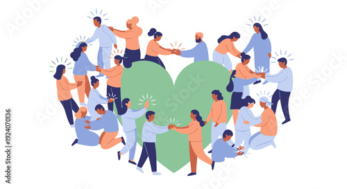 Diverse Community Forming Heart Shape - Unity, Empathy & Support
