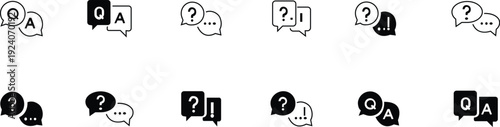 Question and answer icon set. Chat, speak bubble, Q and A, ask, support, dialog, help center symbol - stock vector. Isolated on transparent on background