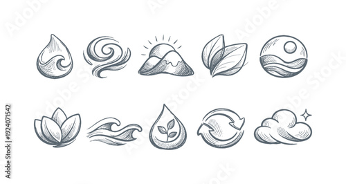 Nature and eco silhouette icon set: environment, sustainability symbols collection