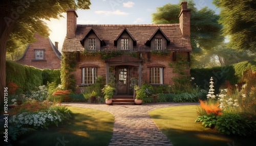 quaint brick cottage lush greenery