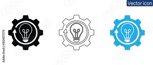 Set of innovative idea generation icons featuring lightbulb and gear elements