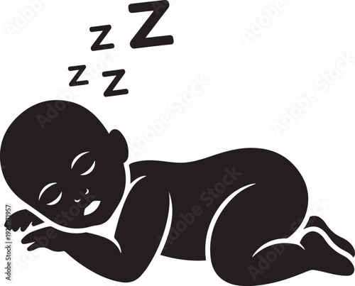 Black silhouette of a sleeping baby with Zzz symbols above infant child 1
