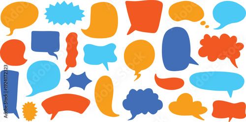 Vibrant speech bubbles in orange blue and light blue