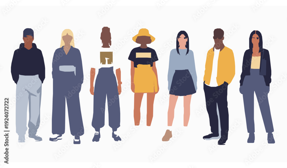 Obraz premium Trendy summer fashion people vector illustration diverse street style men women full length set