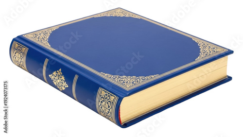 Bild auf Leinwand Isolated elegant hardcover book with gold decorations, old fashioned blue leathe