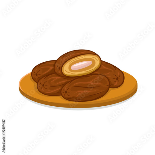 Sweet Dates Fruit on a Plate Illustration