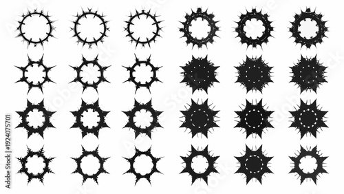 Collection of circular spiky designs arranged in a grid pattern