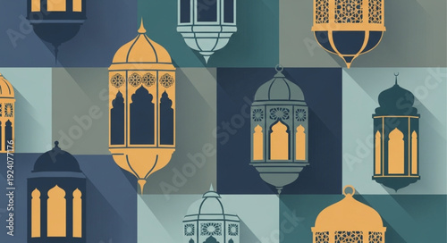 Islamic Lanterns Pattern Background.