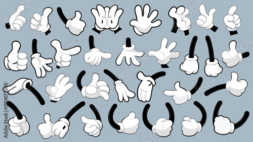 A collection of cartoon hands in various expressive poses and gestures