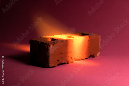 Wallpaper Mural Brick glowing with bright orange light and warm glow effect on red background featuring clay, texture, rough with industrial and construction elements for material, building projects, clean Torontodigital.ca