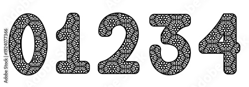 Patterned Numbers 0 to 4 Vector Cut Out Template Set