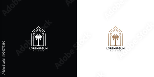 Palm Tree Logo in Islamic Arch - Business  Travel Icon.