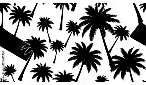 Modern Palm Tree Silhouette Seamless Pattern Black Tropical Vector Background