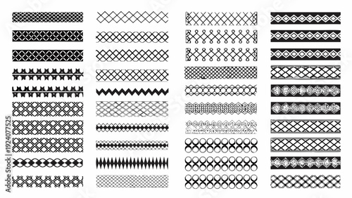 Collection of decorative black borders and ornamental repeating patterns