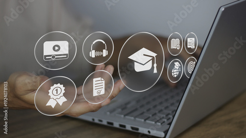 Obraz na plátně E-learning online education training webinar on internet for personal development and professional qualifications
