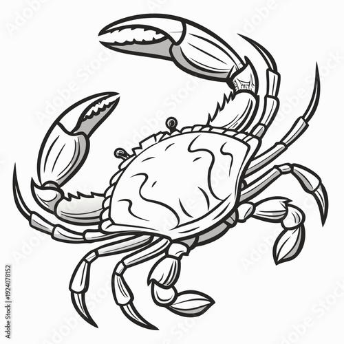 A black and white drawing of a crab