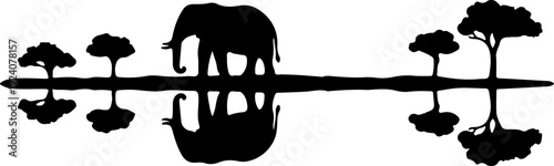 Elephant standing by the water with trees in the background.