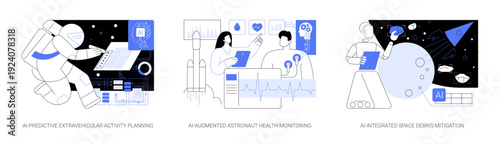 AI Solutions for Space Safety abstract concept vector illustrations.