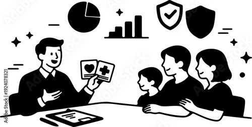 A family discussing financial planning and investment strategies with an advisor