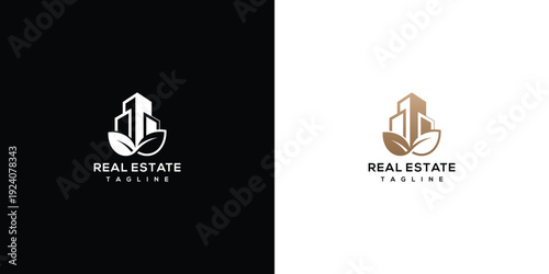 Real Estate Logo Building Leaf and Eco-Friendly Design.