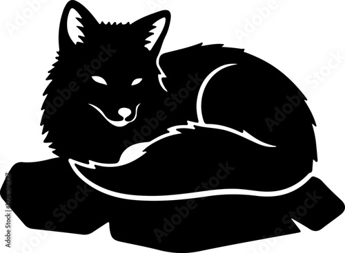 Black and white silhouette of a relaxed dog lying on a cushion.