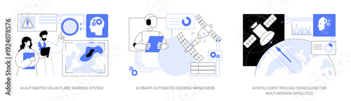 AI Advances in Spaceflight abstract concept vector illustrations.